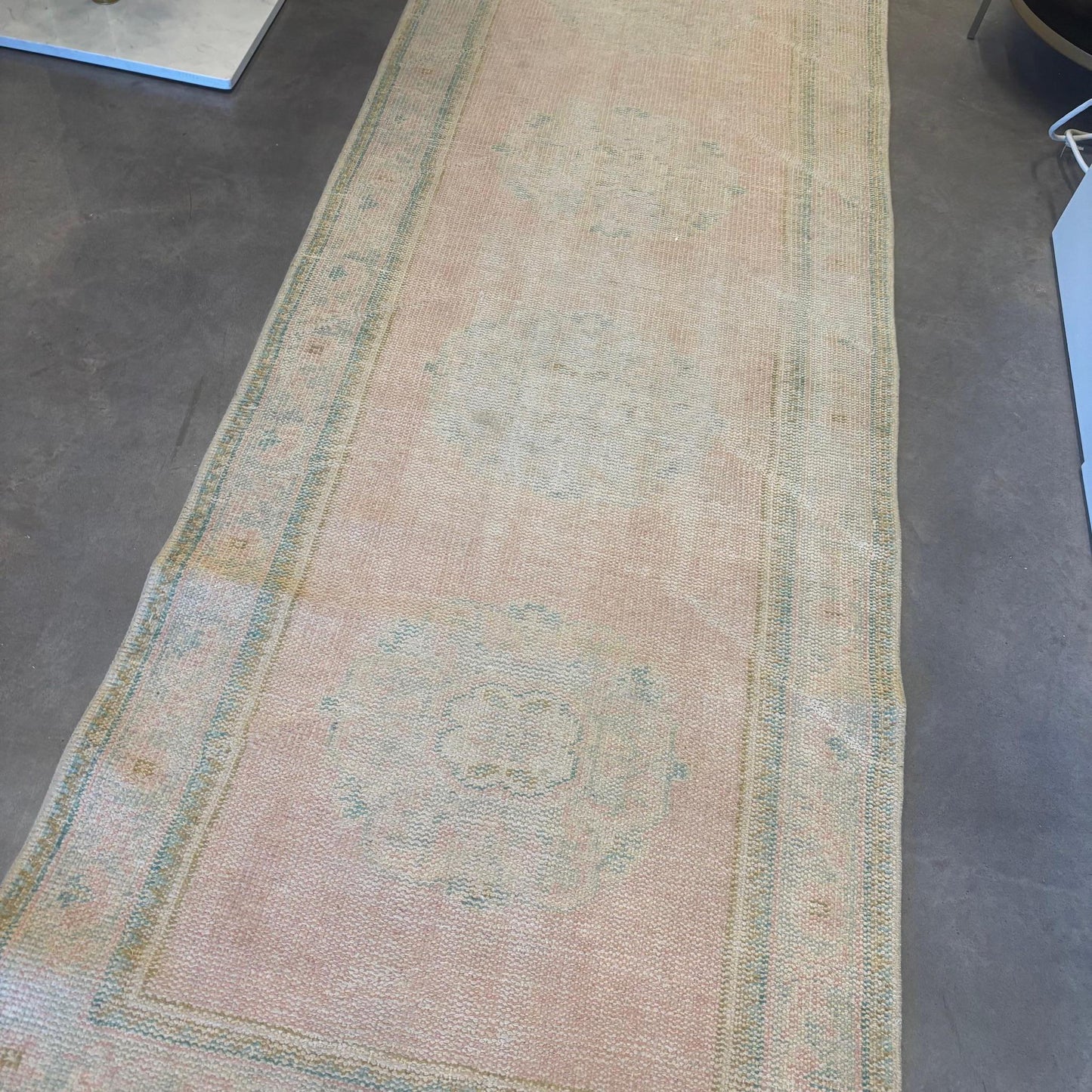 10'.7"L x 2'.8 " W Oushak (Light pink, Light Blue, Taupe)